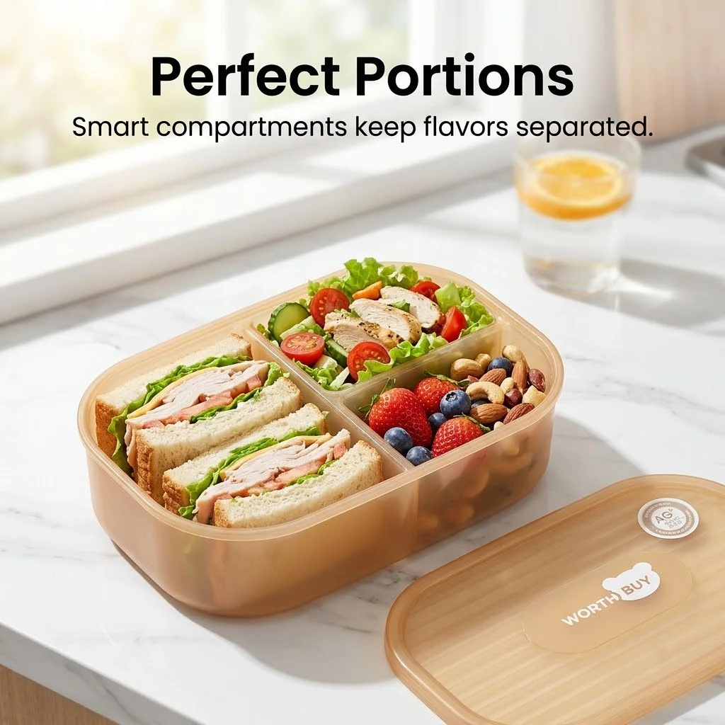 Detachable Plastic Bento Box M - Food Storage With Dividers 评论和价格